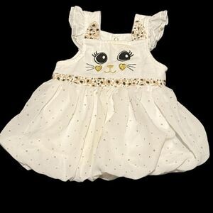 Princess Rose Face Sleeveless Dress White With Sparkles and Balloon Skirt 6-9 Mo